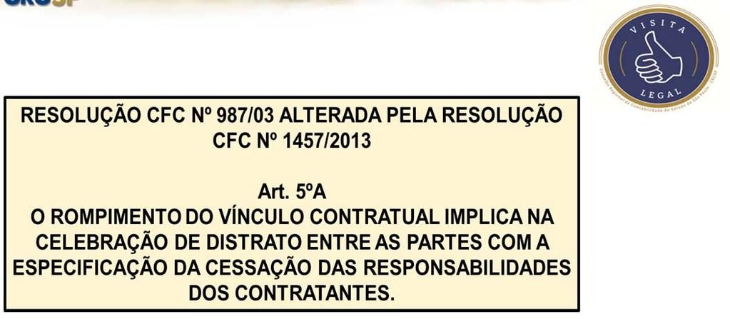 RESOLUÇÃO 987/2003 DISTRATO DE PRESTAÇÃO DE SERVIÇOS TERMO DE TRANSFERENCIA DE RESPONSABILIDADE TÉCNICA RESOLUÇÃO 1040/09 DO CONSELHO REGIONAL DE