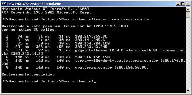 TRACEROUTE Utilizado para descobrir as rotas que os pacotes realmente