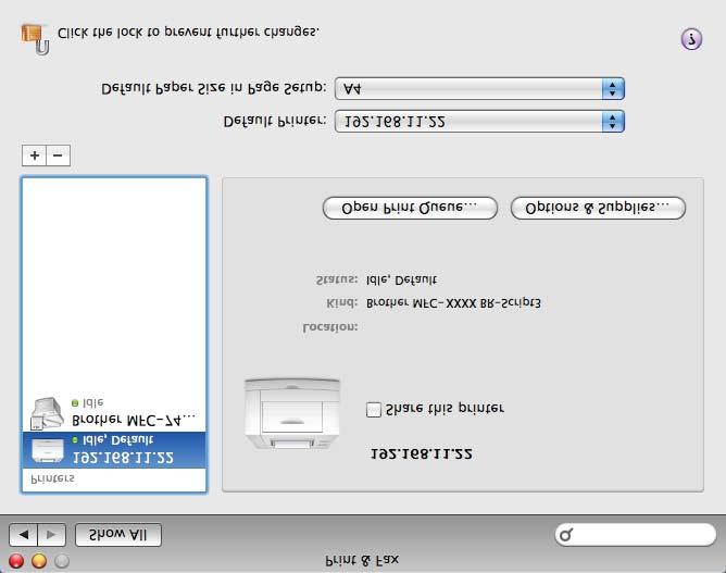 Impressão em rede em Macintosh h Na lista pendente Default Printer seleccione o modelo que quer definir como impressora predefinida. A impressora fica pronta. Para MAC OS X 10.2.4 para 10.4.x a Ligue a máquina.