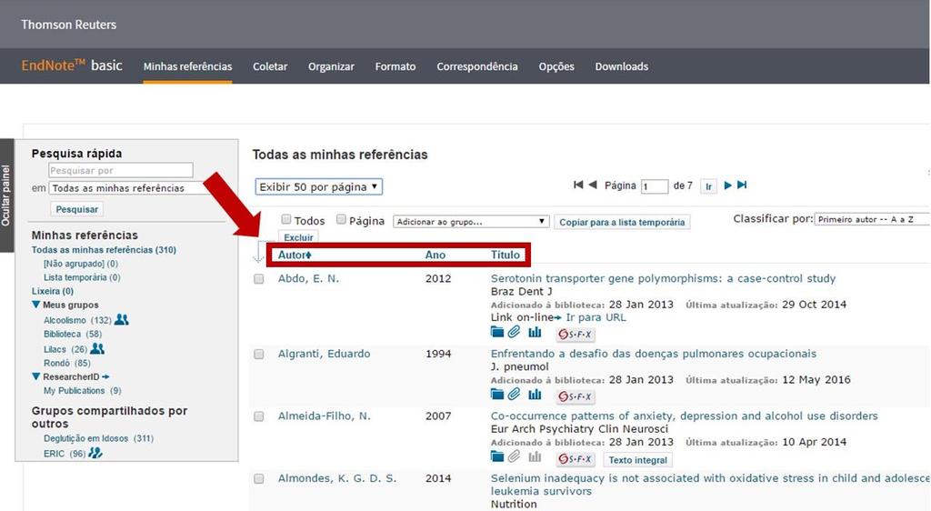 Também é possível configurar o número de registros apresentados por página: 10, 25 ou 50.