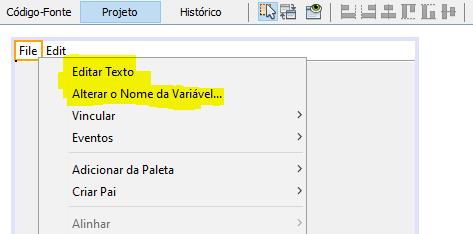 Alterar nome da barra de menu Alterar o nome e