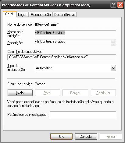 Note que também deve ser configurado um usuário com permissões para escrever em disco nos diretórios acima