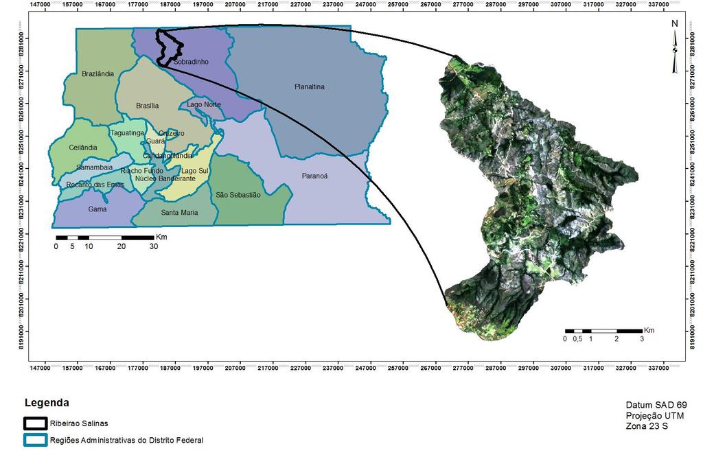 Figura 4. Mapa de localização da área de estudo: microbacia do Ribeirão Salinas, Distrito Federal.