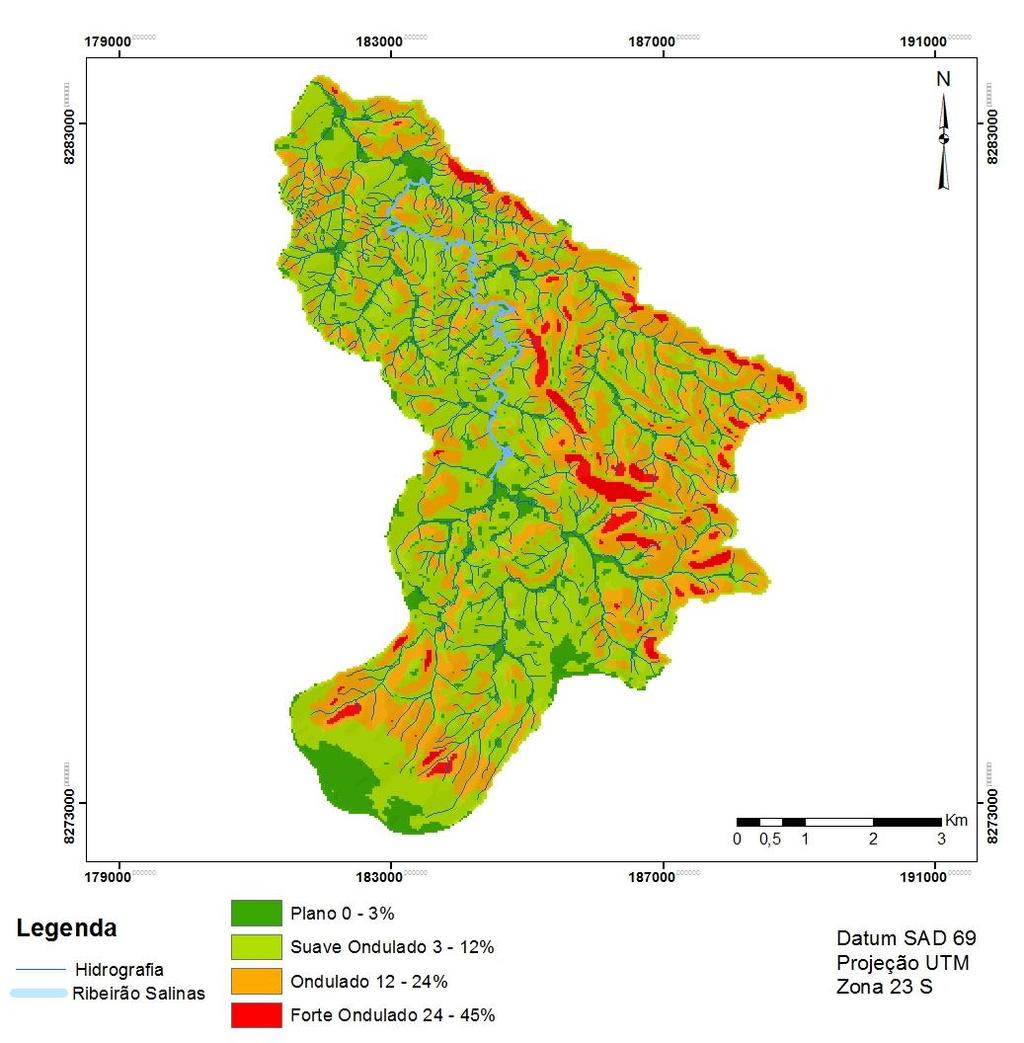 Figura 11. Mapa de classes de declividade da microbacia do Ribeirão Salinas, Distrito Federal. 5.