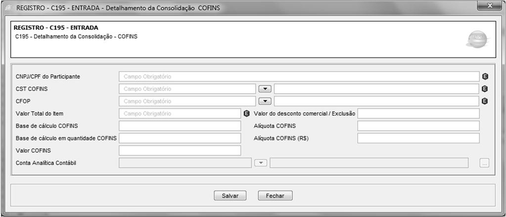 REGISTRO C195: DETALHAMENTO DA CONSOLIDAÇÃO - OPERAÇÕES DE AQUISIÇÃO COM DIREITO A CRÉDITO, E OPERAÇÕES DE DEVOLUÇÃO DE COMPRAS E VENDAS COFINS Registro obrigatório, para fins de detalhamento por