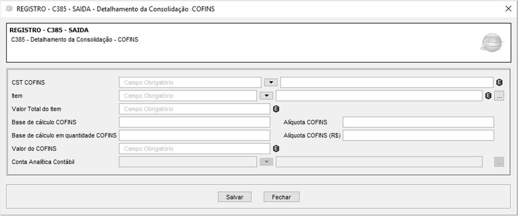 REGISTRO C385: DETALHAMENTO DA CONSOLIDAÇÃO COFINS Neste registro serão informados os valores consolidados