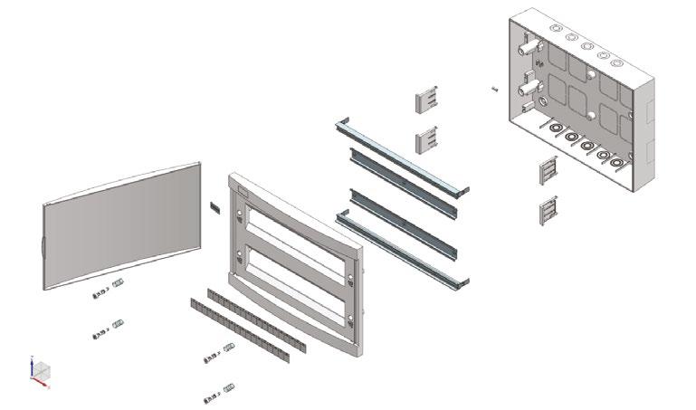 Quadros de Distribuição de Embutir QDS-24 - Porta Lateral Porta em ABS, com abertura cor branca, fechamento por pressão. Encaixe para suporte Bar/Neutro. *Suporte Barramento/Neutro.