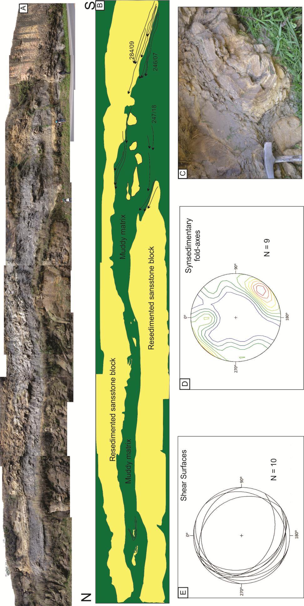 Figure 11- A and B) Mass transport deposit from Mafra Area. Big scale sandstone blocks within muddy MTD.