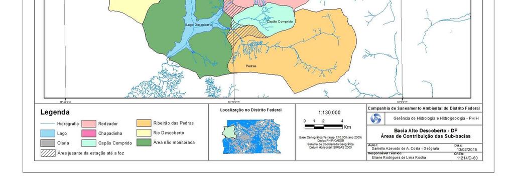 Para a elaboração do estudo foram utilizados dados de monitoramento da rede hidrometeorológica da CAESB, que é composta por 94 estações fluviométricas, 26 estações pluviométricas, 13 estações