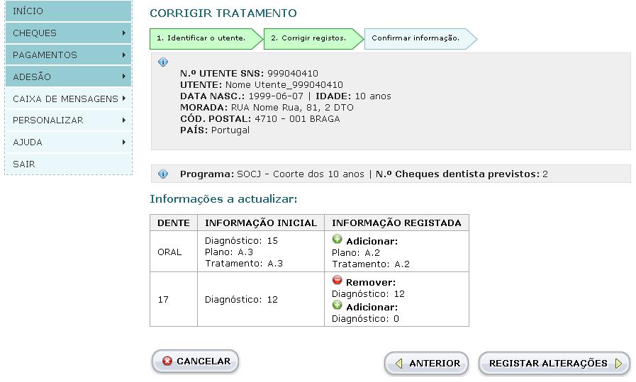 Após realizar todas as correções pretendidas, deve avançar para o passo seguinte.