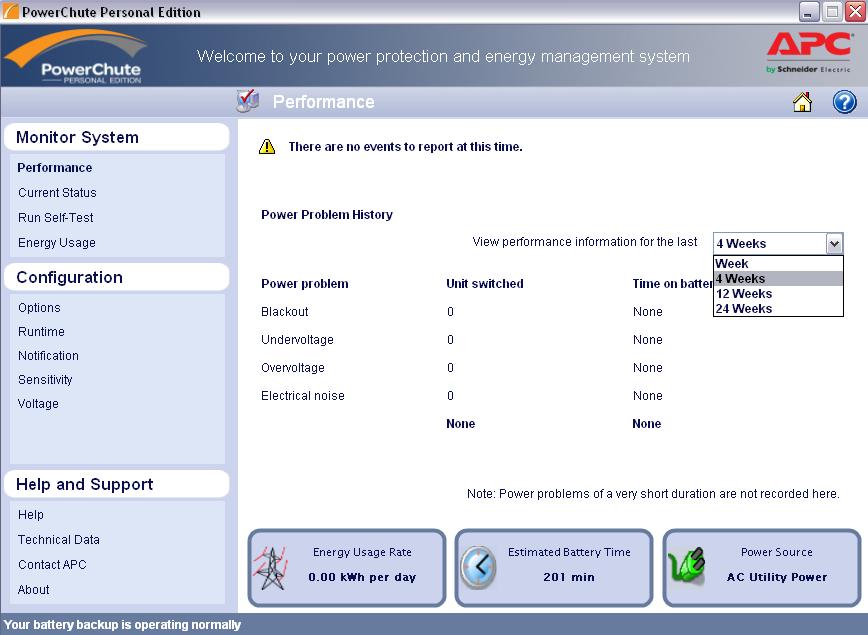 - Link para download: http://www.apc.com/tools/download/software_comp.cfm?sw_sku=sfpcpe3001&id=129&famil y=&part_num=&swfam=129&tsk= Esta é a tela principal do software PowerChute Personal Edition.