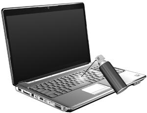 4 Limpar o TouchPad e o teclado A sujidade e a gordura no TouchPad podem fazer com que o ponteiro se apresente instável no ecrã.