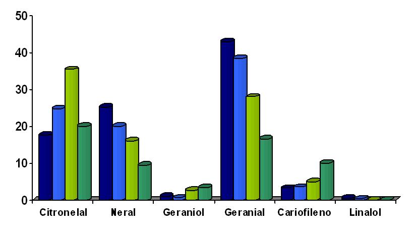 557 Figura 2. Porcentagem relativa média (%) dos constituintes químicos majoritários do óleo essencial de Melissa officinalis L. da época de inverno.