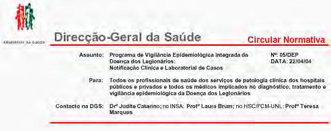 Doença dos Legionários em Portugal Um problema de saúde pública