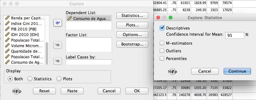 Intervalos de Confiança no SPSS 1. Baixe o arquivo AguaSNIS2010.sav (Tidia: Repositório > Aulas > Dados) 2.