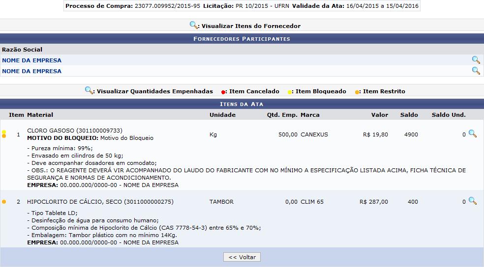 Primeiramente, caso queira retornar à página anterior, clique em Voltar. Esta opção será válida sempre que for apresentada.