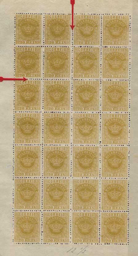 1876 Tipo Coroa 20 reis bistre denteado 12½ quatro