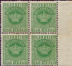 1881/85 Emissão Tipo Coroa novas cores Satisfazendo determinações da União Postal Universal, a que Moçambique aderira em 1 de Julho de 1877, houve