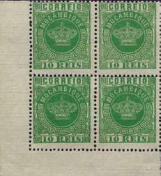 amarelo (1881) e 50 rs azul (1881). Retirados de circulação em 17 de Junho de 1889. Os selos desta emissão foram reimpressos em 1885 e 1905.