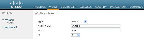 Configurar o WLC para o WPA Termine estas etapas a fim configurar o WLC para esta instalação: 1. Clique WLAN do controlador GUI a fim criar um WLAN.A janela WLANs aparece.