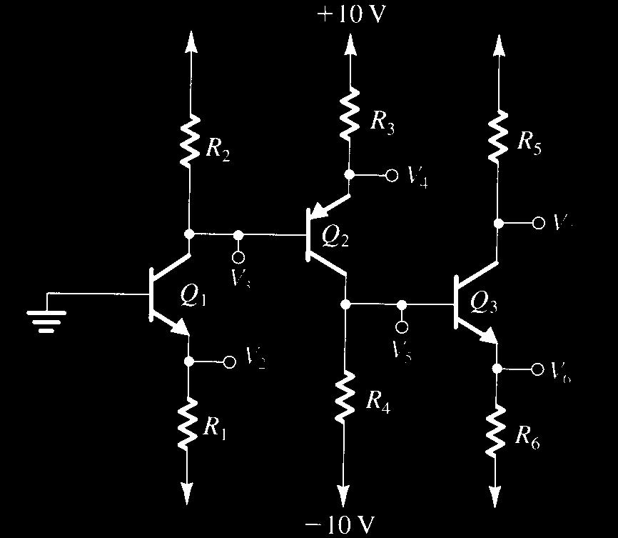 5) (290500) Para o circuito mostrado na figura abaixo, projete os resistores considerando =, I E1 = I E2 = 1mA, I E3 = 4mA, V 3 = 0V, V 5 = -4V e V 7 = 2V.