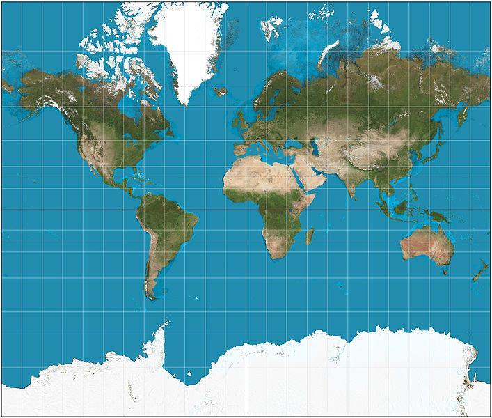 GEOGRAFIA, 1ª Série Projeções Cartográficas PROJEÇÕES CARTOGRÁFICAS PROJEÇÃO DE MERCATOR Imagem: Strebe / The world on Mercator projection / 15 August 2011 / Creative Commons Attribution-Share Alike