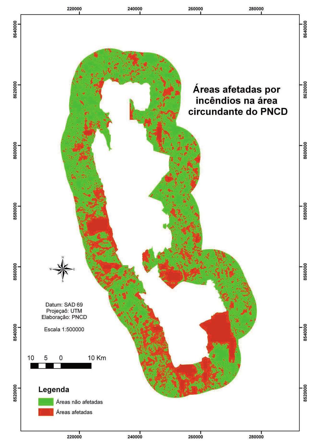 Histórico dos Incêndios na Vegetação do Parque Nacional da Chapada Diamantina, entre 1973 e abril de 2010, com base em Imagens Landsat 237 Figura 7 Áreas afetadas por incêndios na Área Circundante do