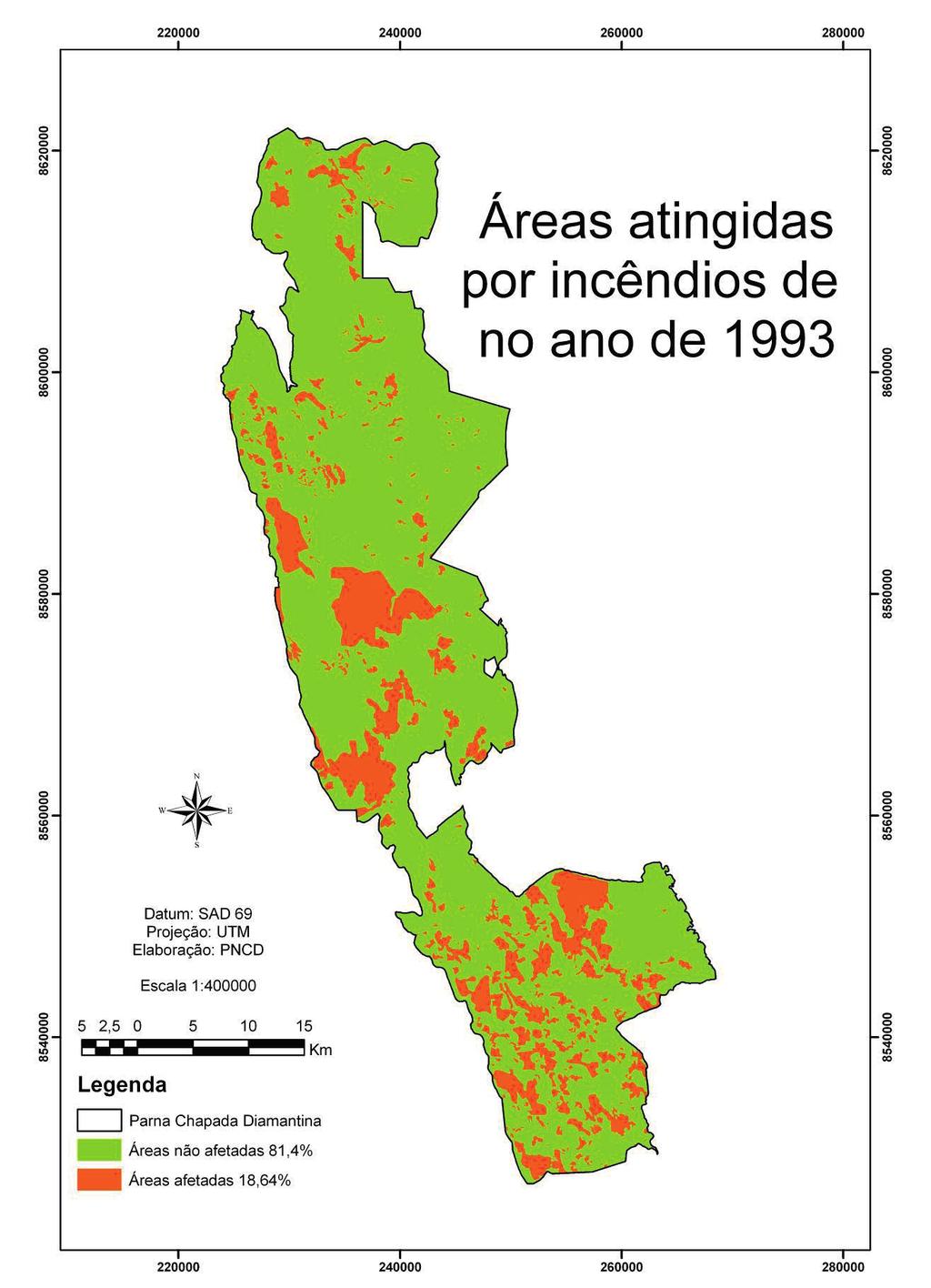 Histórico dos Incêndios na Vegetação do Parque Nacional da Chapada Diamantina, entre 1973 e abril de 2010, com base em Imagens Landsat 235 Figura 5 Áreas afetadas por incêndios no interior