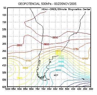 Figura 2 Cartas de pressão ao nível médio do mar para o dia 04 de novembro de 2005: (a) 00:00TMG e (b) 12:00 TMG.