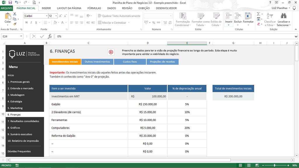 abertura do negócio e qualquer outro item que seja necessário antes mesmo do seu negócio começar a funcionar.