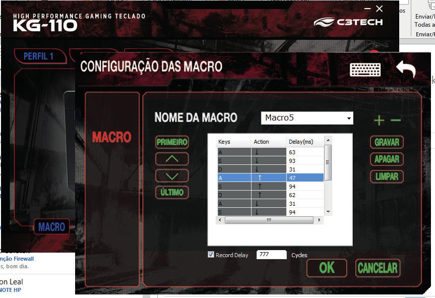 3. Função Macro - Para programar um macro, siga estes passos: (Por exemplo, vamos definir a chave G1 ), - Primeiro, clique na tecla que deseja programar, neste caso G1.