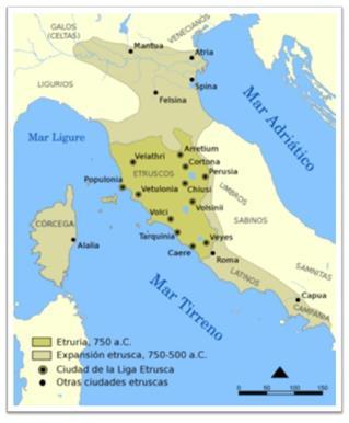 As cidades etruscas sofreram grandes transformações por parte dos romanos, e acredita-se que apenas os cinturões de muros de contornos irregulares e alguns monumentos isolados permaneceram.