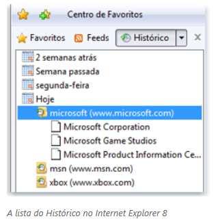 1.No Internet Explorer 8, clique no botão Favoritos. 2.Clique na guia Histórico, se ela já não estiver selecionada. 3.