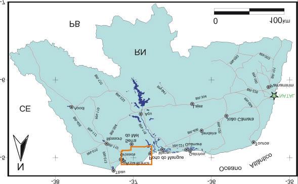 Figura 1 Mapa de localização e vias de acesso da área mapeada.