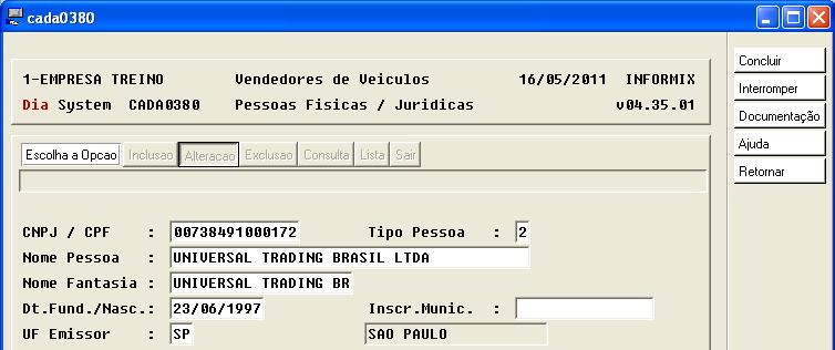 Geral Capitulo 01 Pessoa Jurídica: Incluir o CNPJ que vai cadastrar.