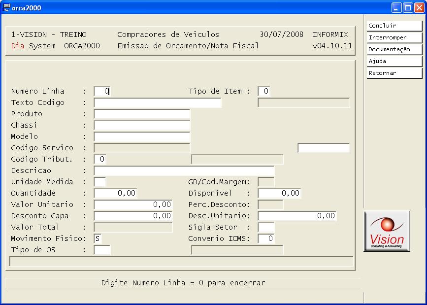 Assistente de Vendas Capitulo 13 Informe 1 (um) no numero da linha e passe por todos os campos