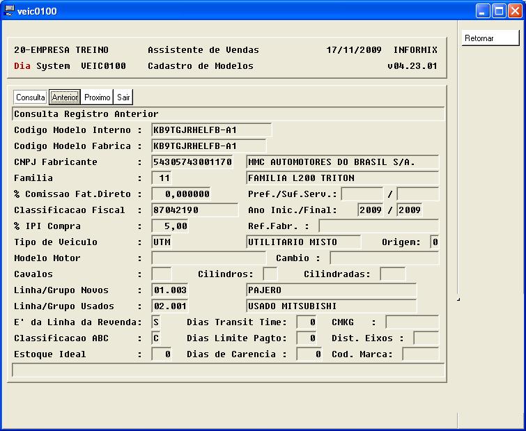 Assistente de Vendas Capitulo 03 Cadastro de modelo O VEIC0100 é o programa responsável pelo