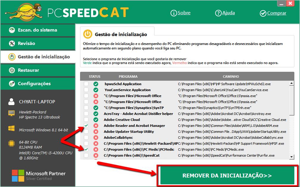 Basta marcar a caixa de seleção ao lado do programa e, depois, clicar no