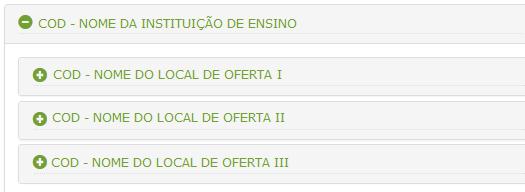 A partir do acionamento da opção Consultar na pesquisa acima, o sistema exibirá a lista das instituições de ensino e locais de oferta que atendam aos filtros informados, da seguinte forma: Figura 10