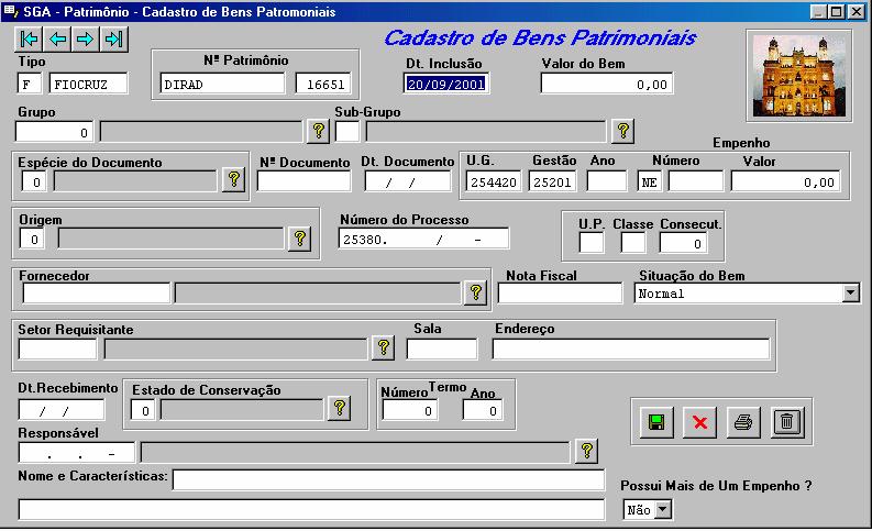 INCLUSAO DE BENS Informar o tipo de bem a ser cadastrado, se um bem FIOCRUZ ou de