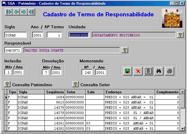 TERMO DE RESPONSABILIDADE Nesta tabela será cadastrado o número do