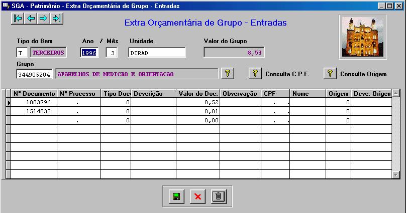 EXTRA ORÇAMENTÁRIA DE GRUPO Nesta Opção o sistema registra todos os lançamentos de Entradas de