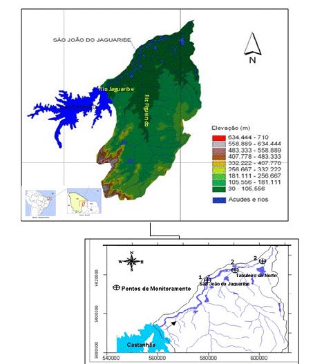 precipitações, a vazão e a concentração de sedimentos do rio Jaguaribe sofreu grande alteração A redução da vazão, em aproximadamente 40 vezes de maio para junho, proporcionou uma queda vertiginosa