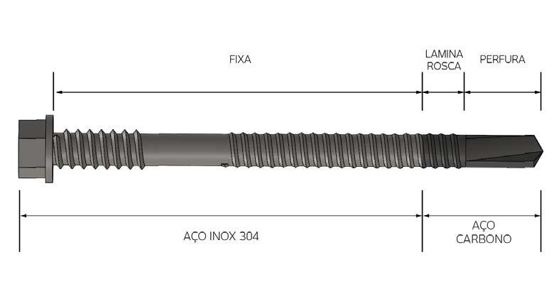 ZAPHIR Fixador autoperfurante composto em aço inox série 304 (cabeça e parte superior da rosca) e aço