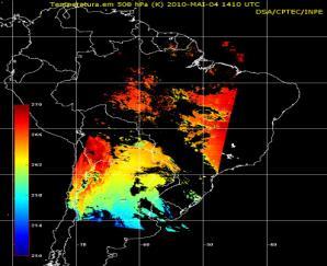 Exemplo do produto Temperatura do Ar referente as passagens do satélite TERRA, dia 03/05/2010 as 02 e