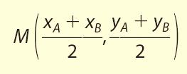 II. Distância de ponto a ponto Coordenadas do ponto médio de um segmento As coordenadas x M e y M do ponto médio do segmento AB são, respectivamente, as médias aritméticas das