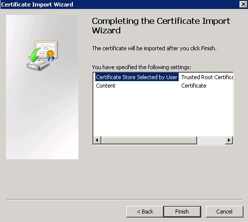 g. Clique em Finish para terminar o processo de instalação dos certificados.