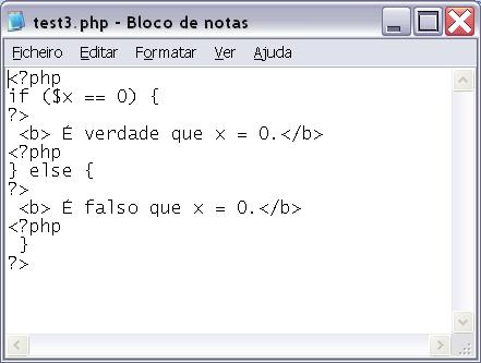 Exemplo de um script PHP em que se