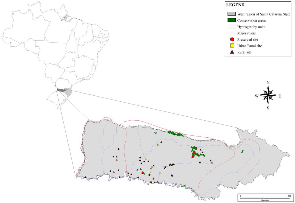59 Leptophlebiidae (Ephemeroptera) from Santa Catarina State, Brazil Figure 1. Map of Brazil, emphasizing the Western of Santa Catarina and sites sampled. Coordinates are on Appendix 1.