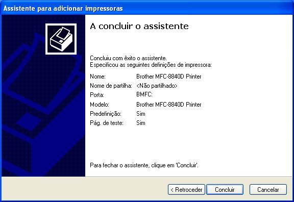 K Se este ecrã aparecer, seleccione Não partilhar esta impressora e Seguinte. Vão aparecer dois controladores da impressora Brother na selecção de impressoras.